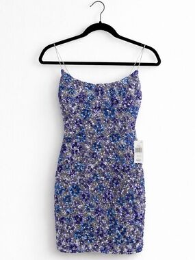 B Darlin Blue and Purple Sequin Floral Mini Dress